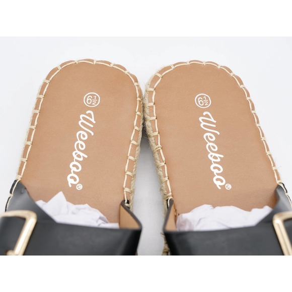 Weeboo Sandals Womens 6.5 Black Faux Leather Flat Espadrille Slides Adjustable - Picture 8 of 10